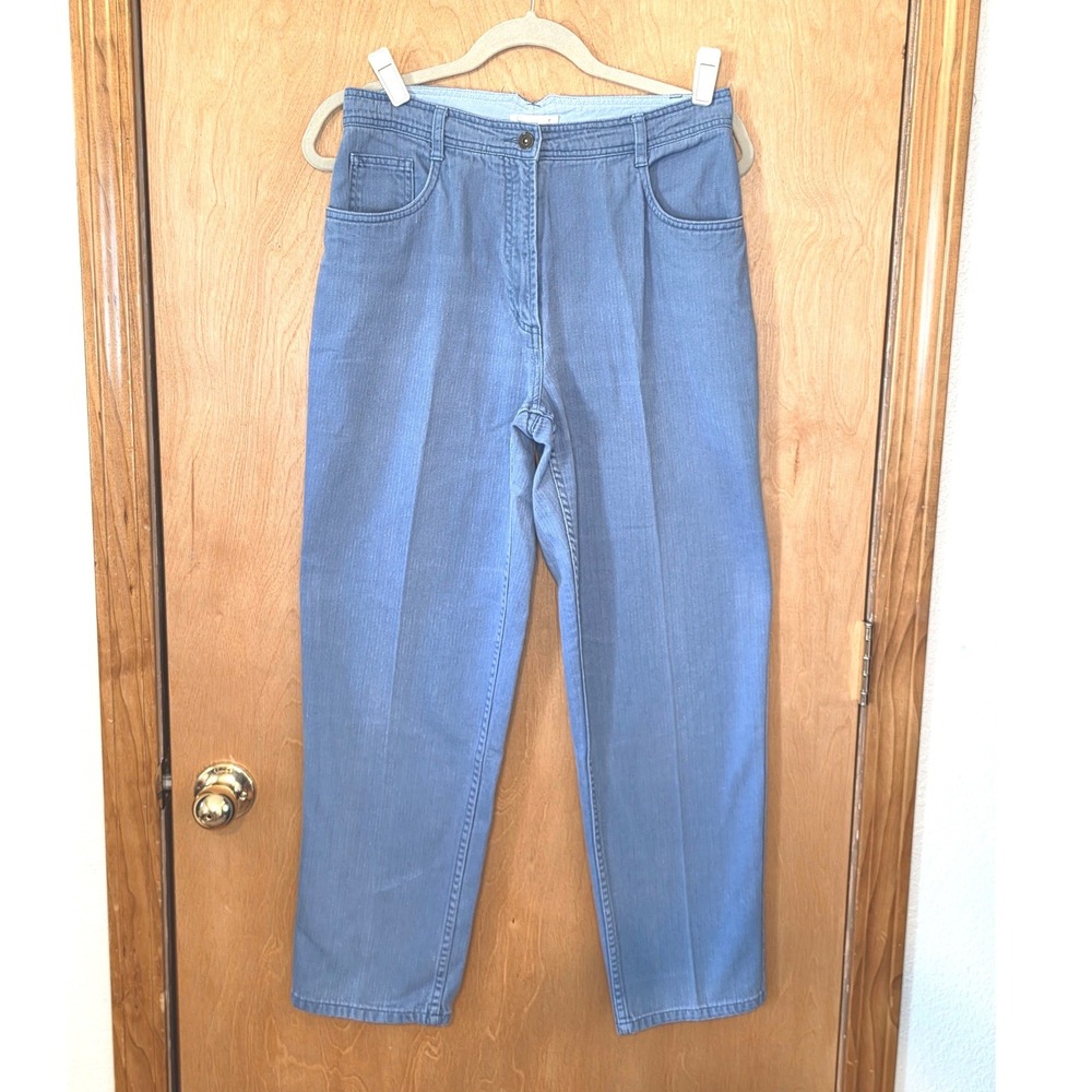 Christopher & Banks Blue Herringbone High Rise Straight Leg Cotton Pants Size 8